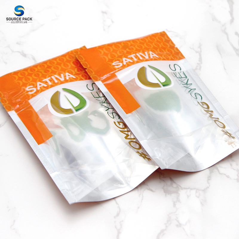 One Side Clear Smell Proof Mylar Bag Sativa Custom Weed Packaging Stand Up Pouch