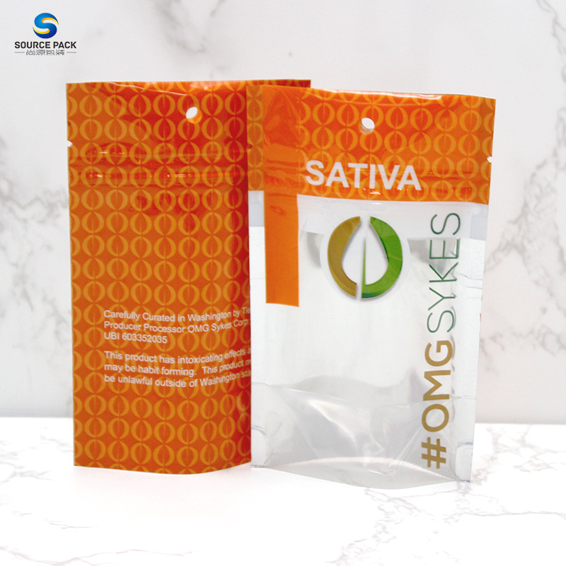 One Side Clear Smell Proof Mylar Bag Sativa Custom Weed Packaging Stand Up Pouch
