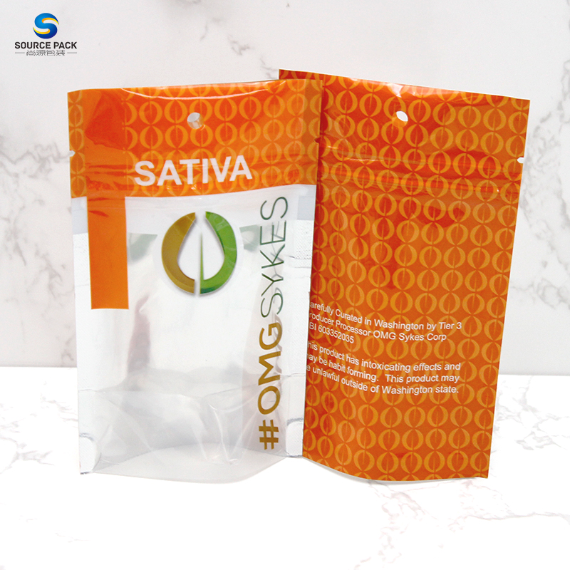 One Side Clear Smell Proof Mylar Bag Sativa Custom Weed Packaging Stand Up Pouch.jpg